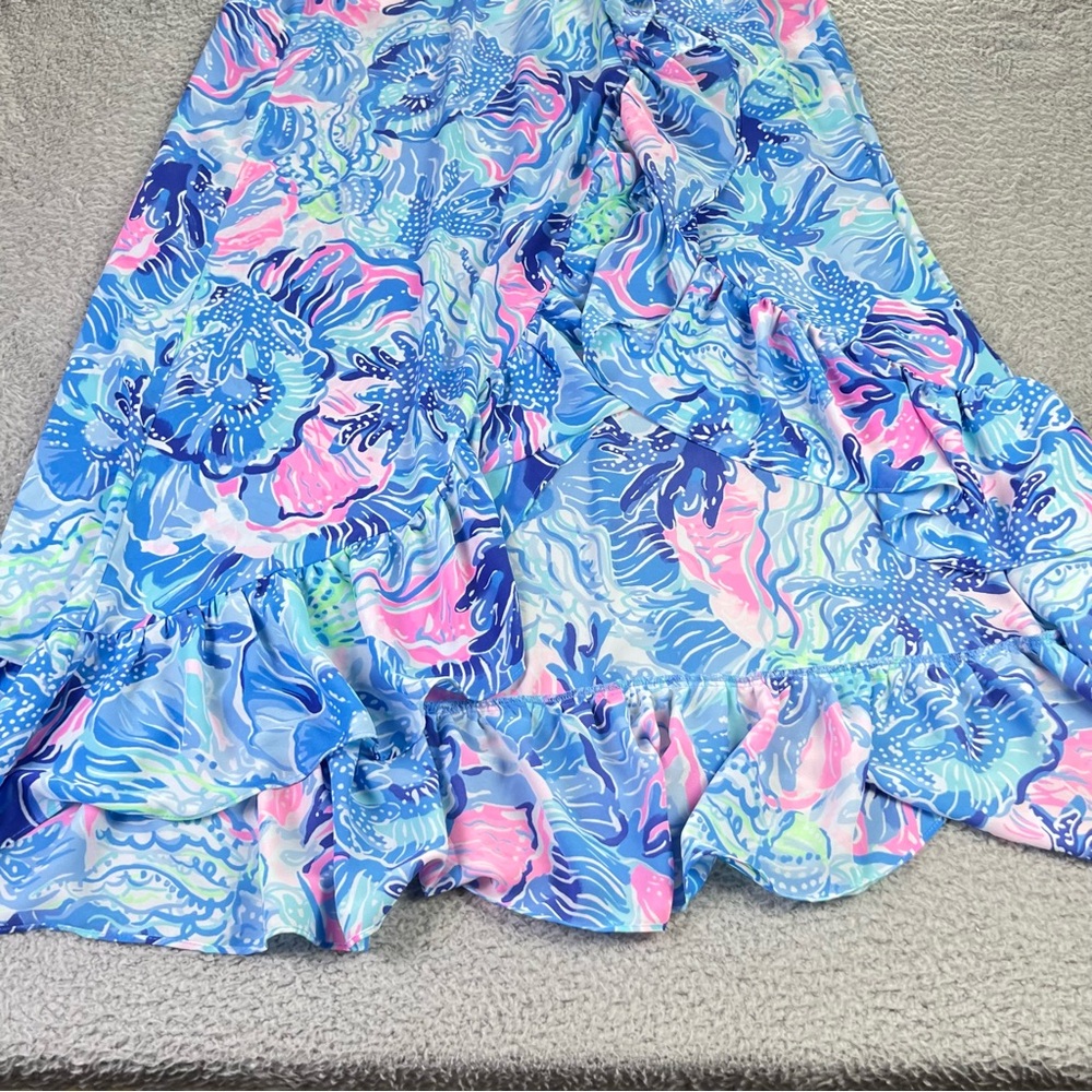 Lilly Pulitzer Dress Womens Small Blue Mareena Maxi Ruffle Blouson Ocean Party - Picture 11 of 12